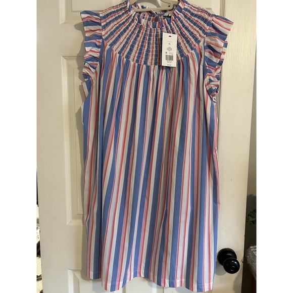 crown & ivy Dresses & Skirts - Crown & Ivy Dress Women's Size XL Flutter Sleeve Smocked Stripe Patriotic NWT